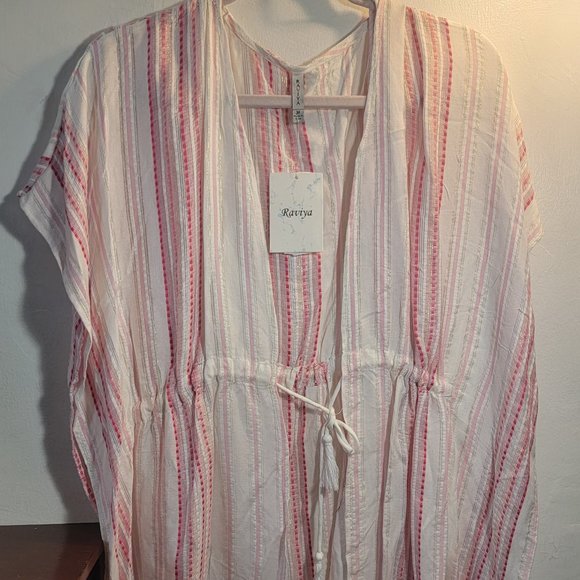 Raviya ✨ Pink & White Striped ✨ Bathing Suit Coverup ✨ Adjustable Waist Tie ✨ - Picture 2 of 11